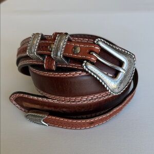 Western Ranger Style Tooled Leather Belt Engraved Buckle Brown 36